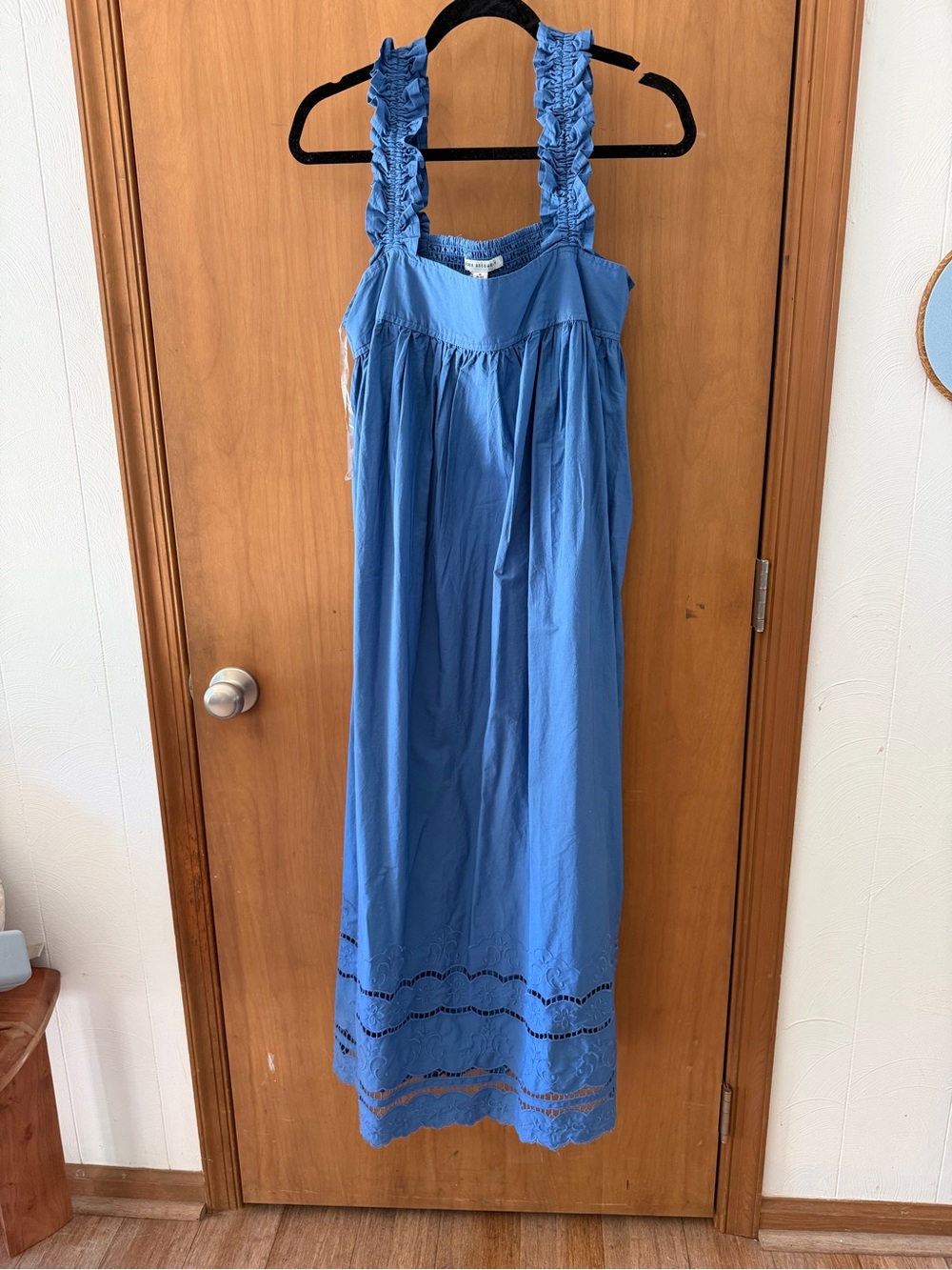 Blue Ruffle-Strap Midi Dress